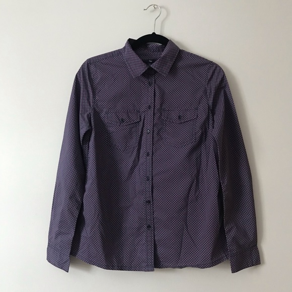 Gap polka dots navy blue button up shirt